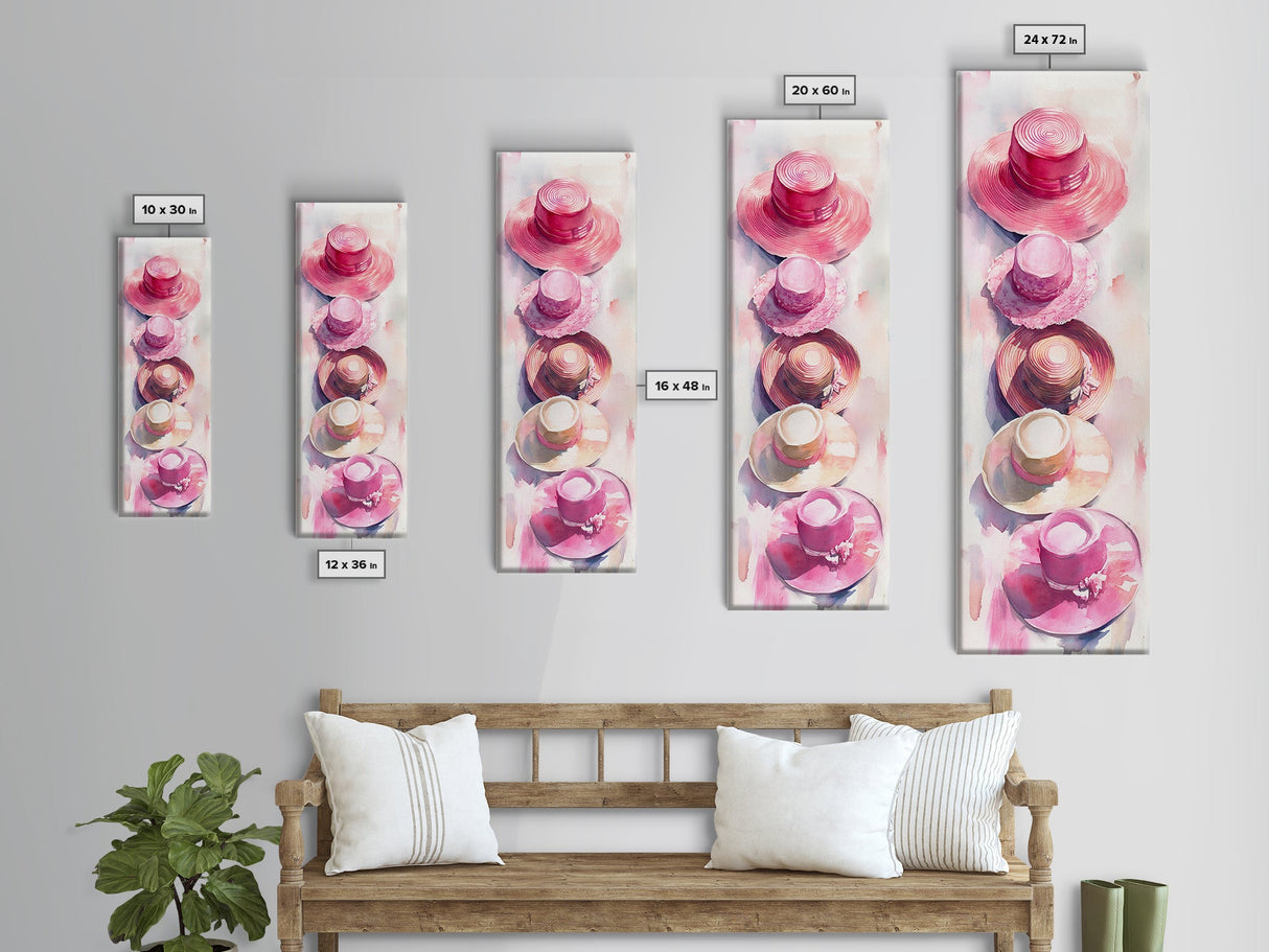 Vertical Hat Art Canvas Print Pink Abstract Fashion Painting Living Room Decor Skinny Wall Art Boho Minimalist Gift Idea