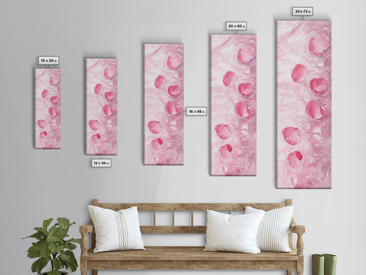 Floating Rose Petals in Water Canvas Print, Light Pink Wall Art, Botanical Nature Decor, Whimsical Aesthetic Bedroom or Living Room Art
