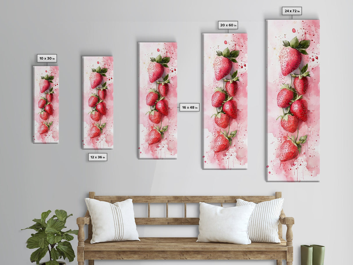 Vibrant Strawberry Art Framed Canvas Print Rustic Farmhouse Decor Fruit of the Spirit Wall Art Skinny Wall Art Kitchen Art Decor