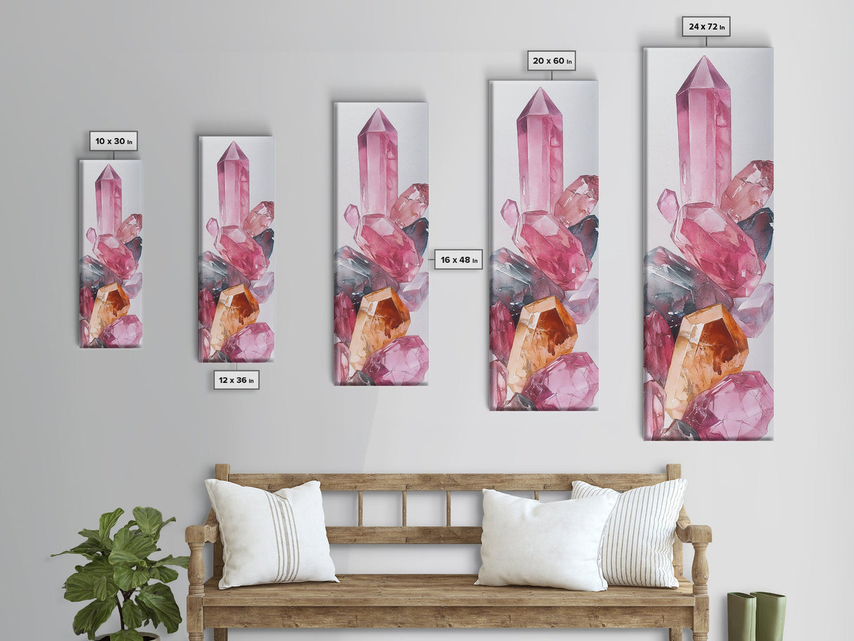 Rose Quartz Gem Canvas Print Gemstone Watercolor Art Unique Bedroom Decor Crystal Lover Light Pink Wall Art Gift Idea