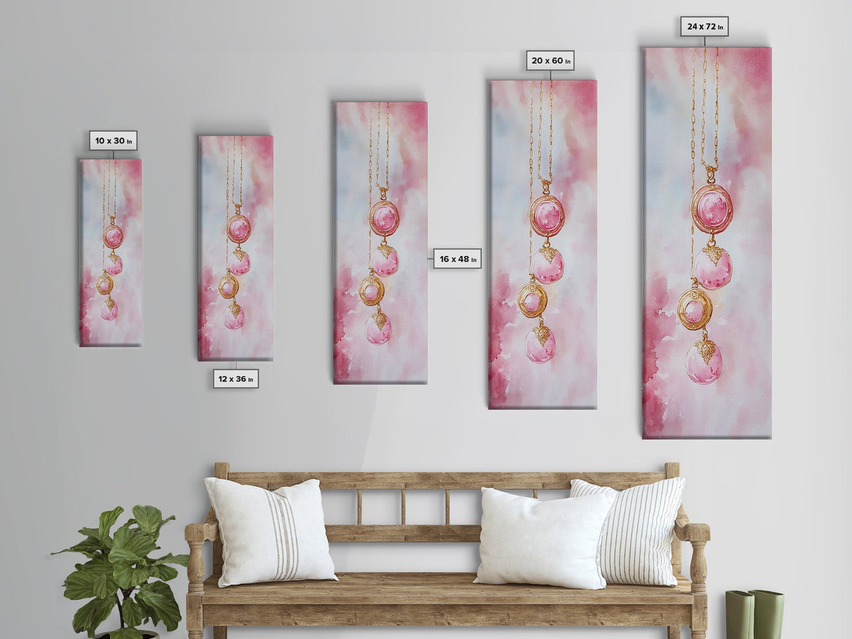Pearl Necklace Watercolor Canvas Print Pink Wall Art Glamour Bedroom Decor Romantic Wabi Sabi Aesthetic Art