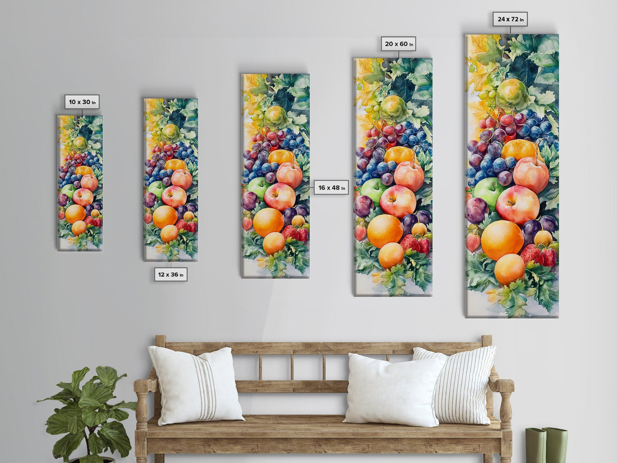 Still Life Canvas Print with Autumn Fruits and Grapes, Antique Farmhouse Rustic Art, Vertical Kitchen Seasonal Wall Decor