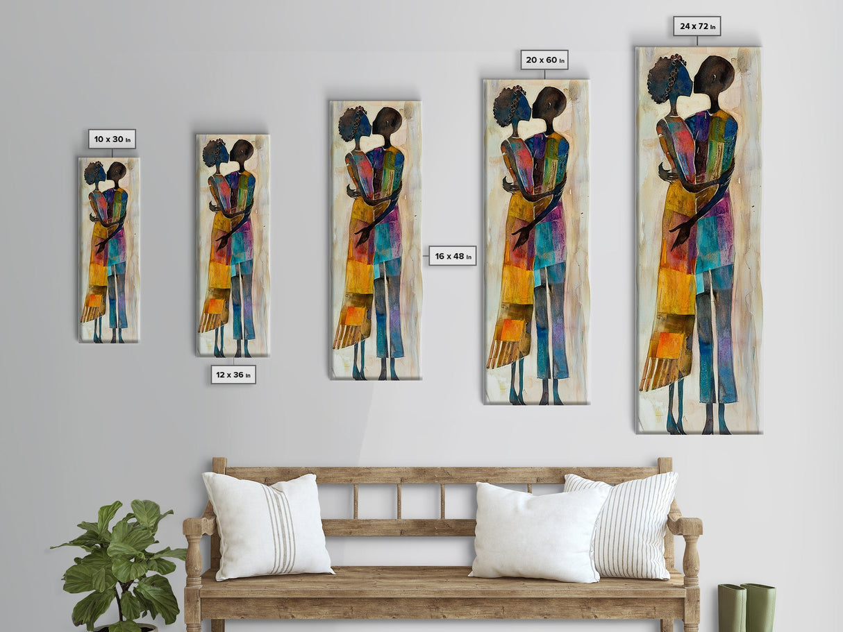 Afrocentric Couple Dancing Framed Canvas Print Colorful Abstract Painting Black Love Home Decor Tall Narrow Art Gift Idea