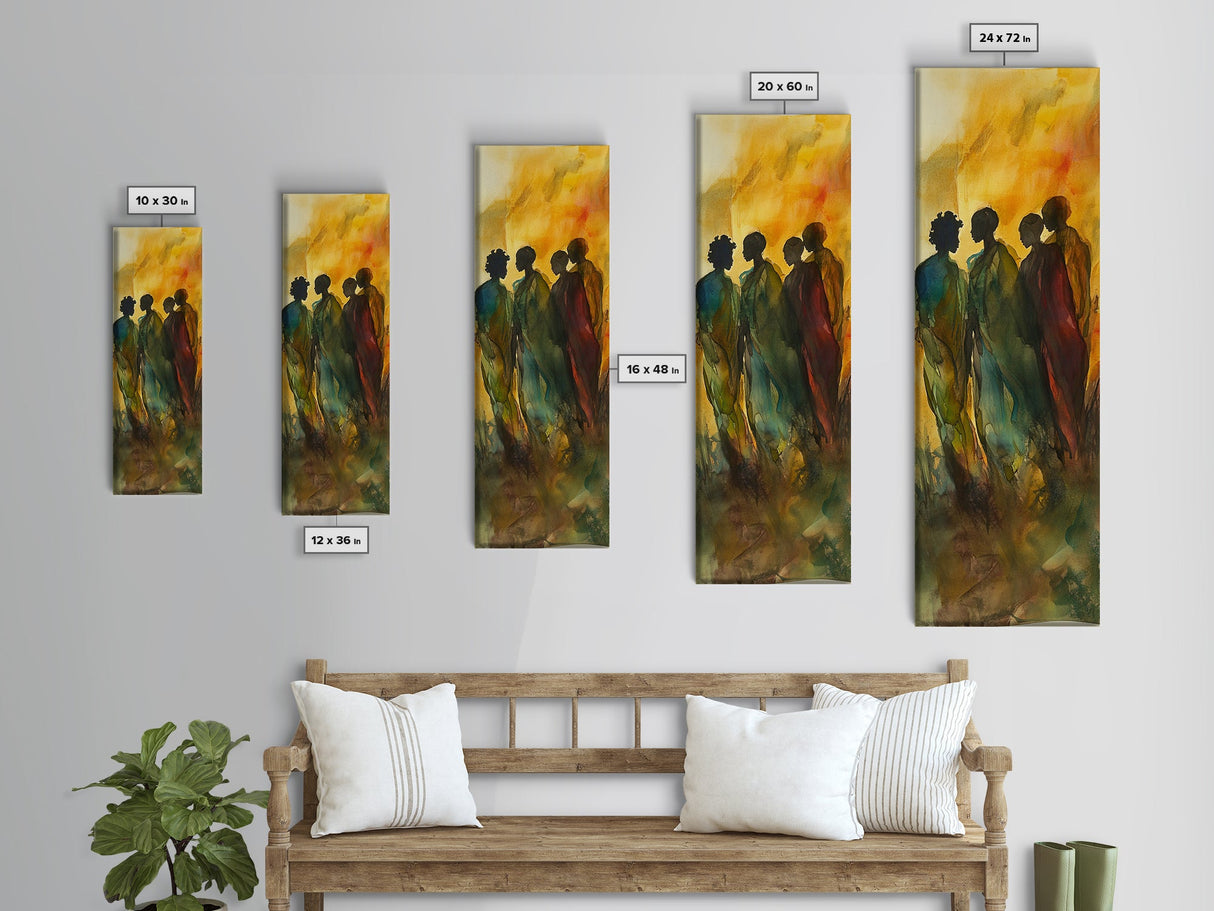 Golden Silhouettes Framed Canvas Print African Inspired Art Sunset Hues Moody Abstract Living Room Wall Art Fall Home Decor