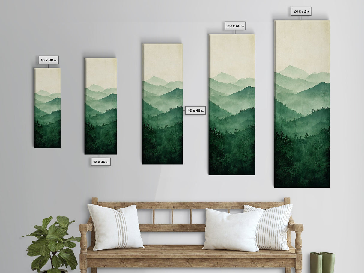 Smoky Mountain Layers Framed Canvas Print Serene Landscape Painting Green Nature Scene Above Sofa Art Living Room Decor