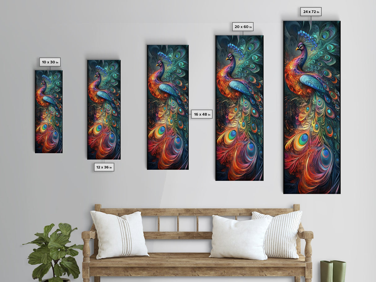 Ethereal Peacock Art Framed Canvas Print, Rustic Decor Accent Ideal for Moody Art and Home Décor, Vibrant Bird Art