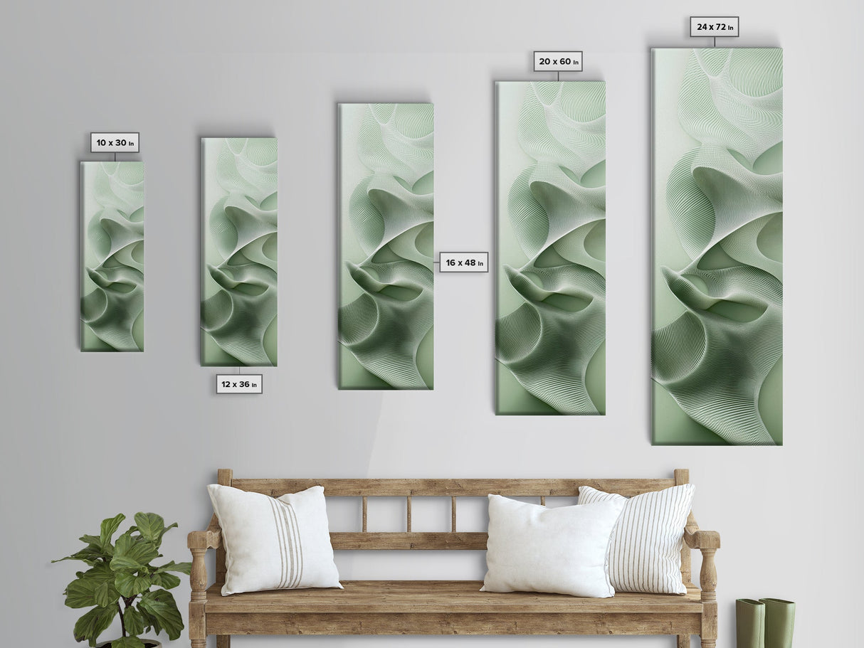 Sage Green Vertical Framed Canvas Print, Abstract Botanical Artwork, Wabi Sabi Minimalist Wall Art, Living Room Decor, Original Artwork