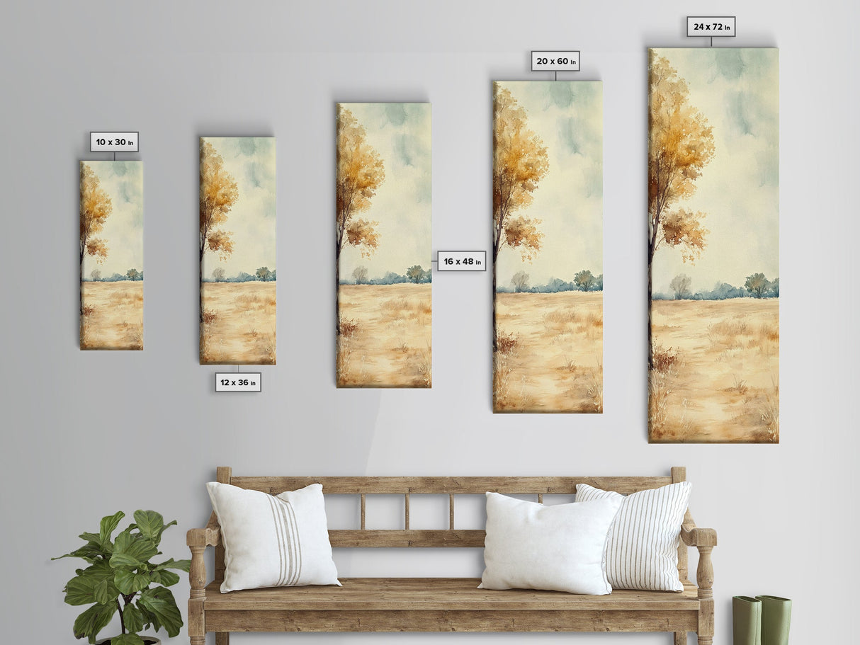 Framed Canvas Print of Oak Tree Art with Golden Autumn Leaves, Tall Skinny Art, Extra Wide Rustic Wall Art, Nature Gift Idea, Above Couch Decor