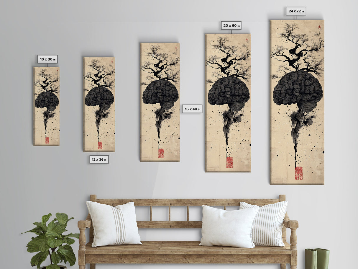 Canvas Print Sacred Geometry Brain Art, Vertical Wabi Sabi Minimalist Decor, Original Therapy Wall Art, Gift Idea for Bedroom