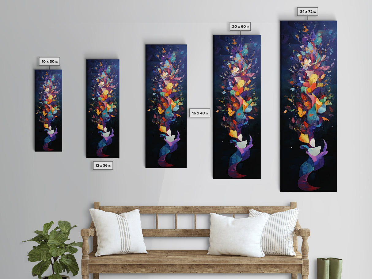 Vibrant Floral Explosion Canvas Print with Boho Artistic Style, Vertical Wall Art Gift Idea with Nature-Inspired Colors