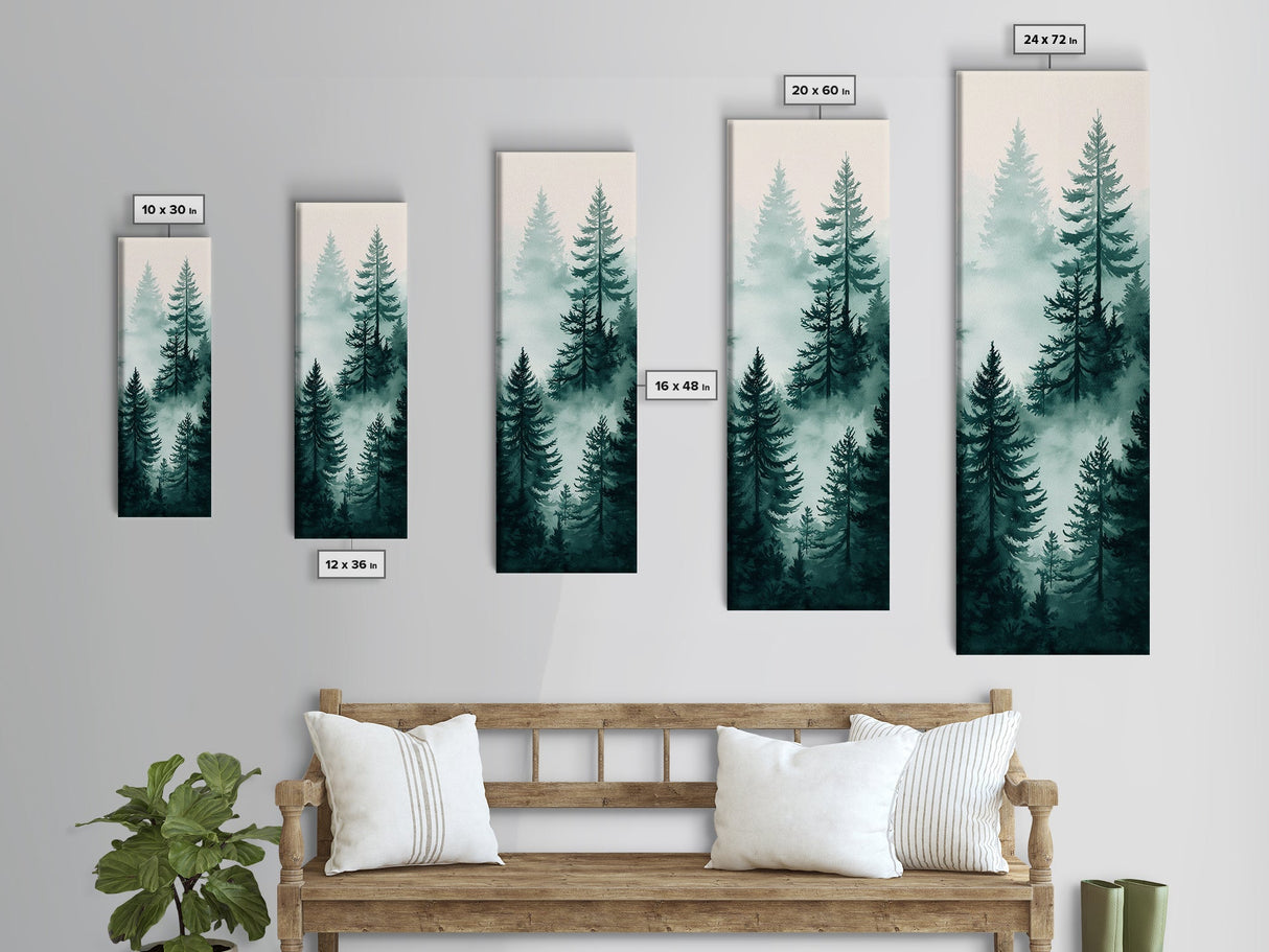 Misty Pine Forest Canvas Print Rustic Wall Art Sage Green Wall Art Bedroom or Living Room Forest Landscape Wabi Sabi Piece