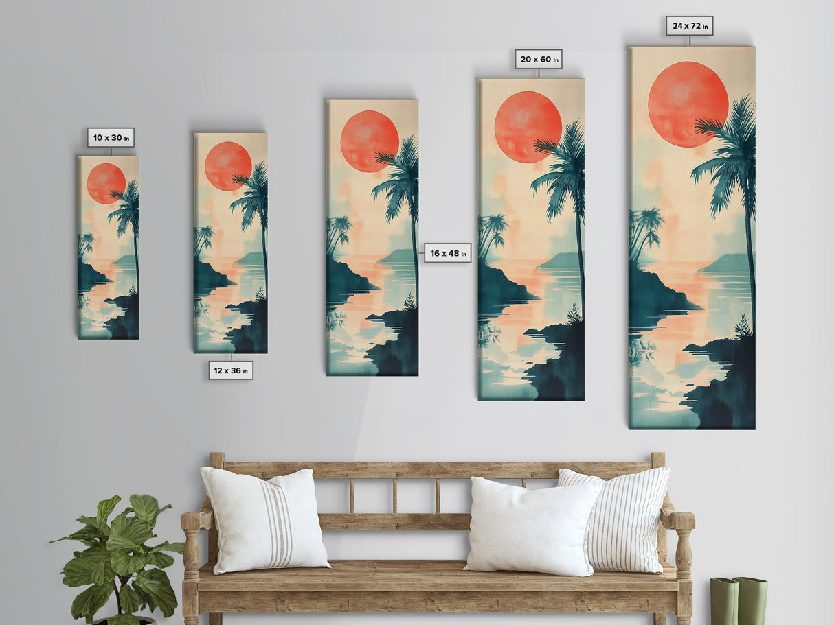 Tropical Sunset Coastal Landscape Framed Canvas Print | Nautical Wall Art | Coastal Painting | Nautical Decor | Gift Idea Her | Vertical Art