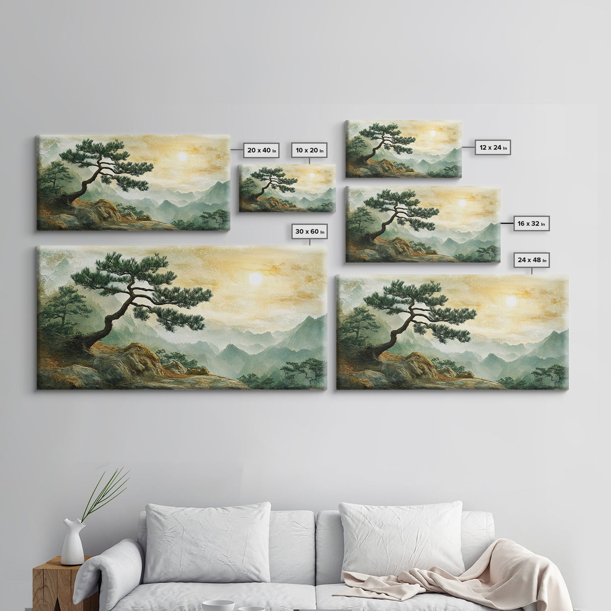 Mountain Landscape Pine Tree Canvas Print Nature Art Zen Wall Art Rustic Decor Horizontal Artwork Bedroom Above Couch Wall Art