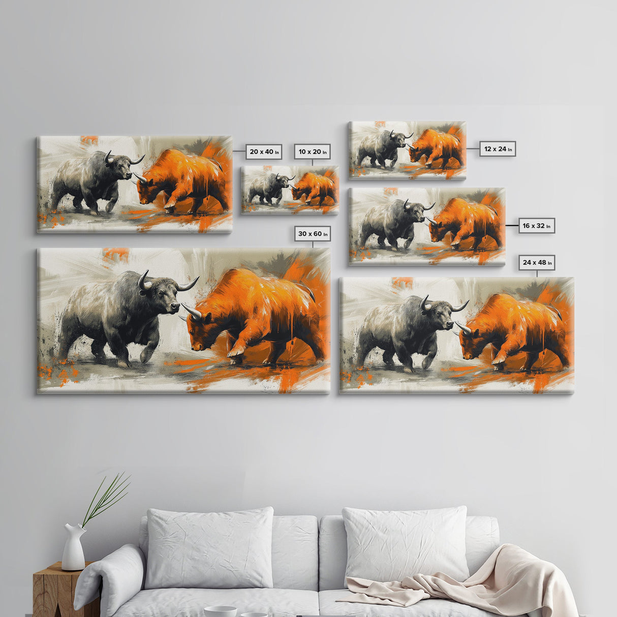 Modern Bull and Bear Framed Canvas Print Bull and Bear Art Gift Idea Financial Market Art Wall Decor Rustic Art Above Sofa Art