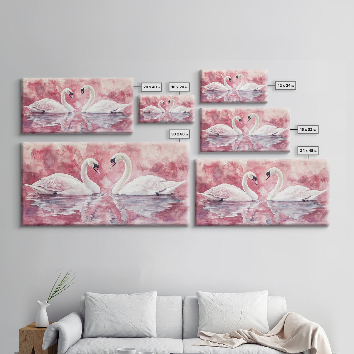 Elegant Swan Painting Framed Canvas Print Featuring Swan Painting and Moody Art Pink Wall Art Bedroom Wall Art Romantic Living Decor