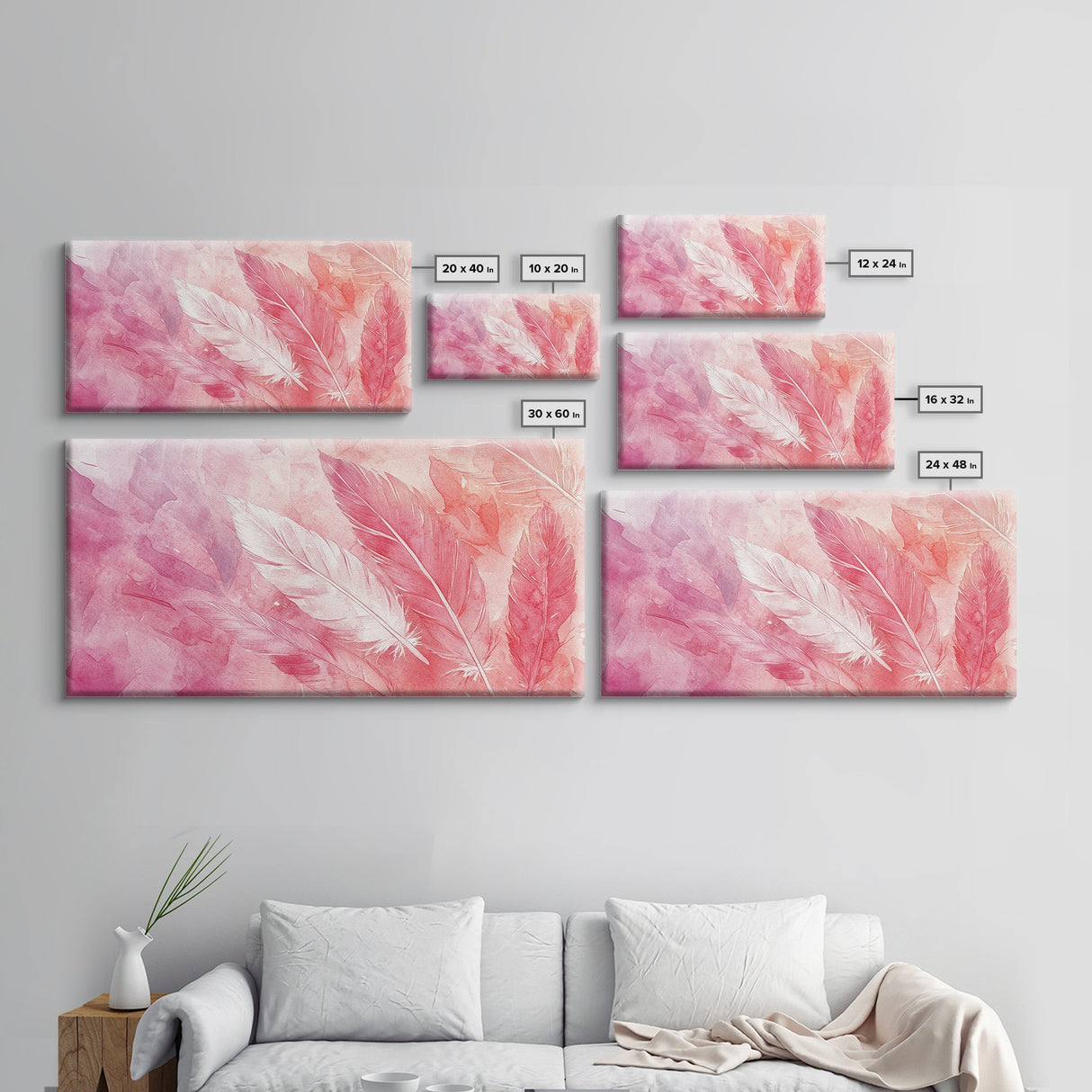Light Feather Abstract Canvas Print, Pink and Peach Minimalist Art, Cozy Home Wall Decor, Soft Whimsical Style Living Room Artwork