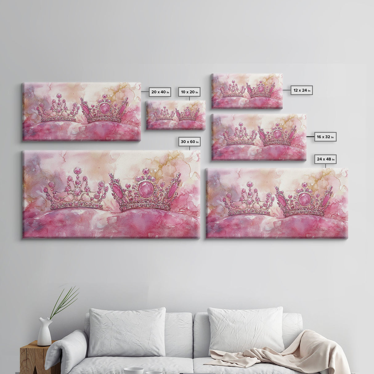Royal Crown Canvas Print, Pink Jewel Artwork, Glamorous Feminine Style, Bedroom Wall Decor, Princess Themed Whimsical Art Gift Idea