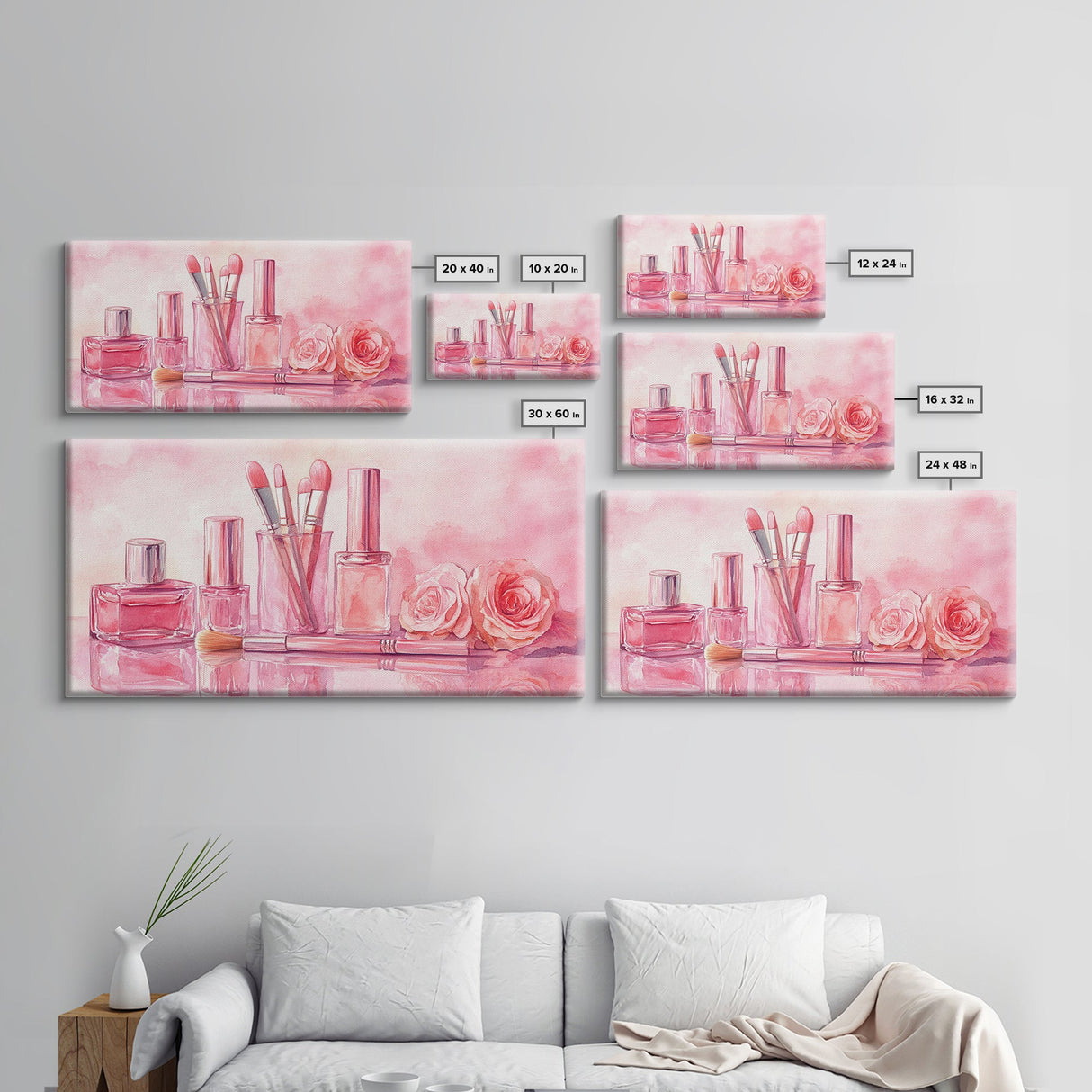 Pink Makeup Canvas Print | Therapy Art | Feminine Wall Art | Light Pink Bedroom Decor | Romantic Vanity Framed Canvas Print