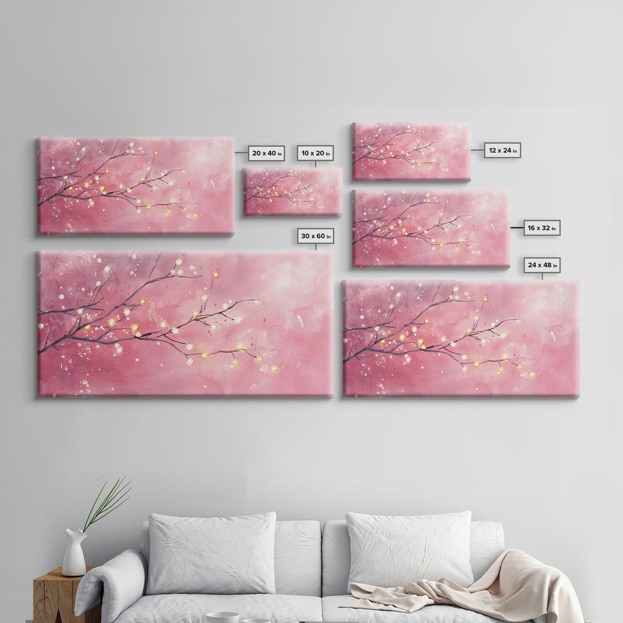 Light Pink Cherry Blossom Canvas Print | Cherry Blossom Painting | Sakura Wall Art | Nature Inspired Art | Bedroom Above Bed Decor