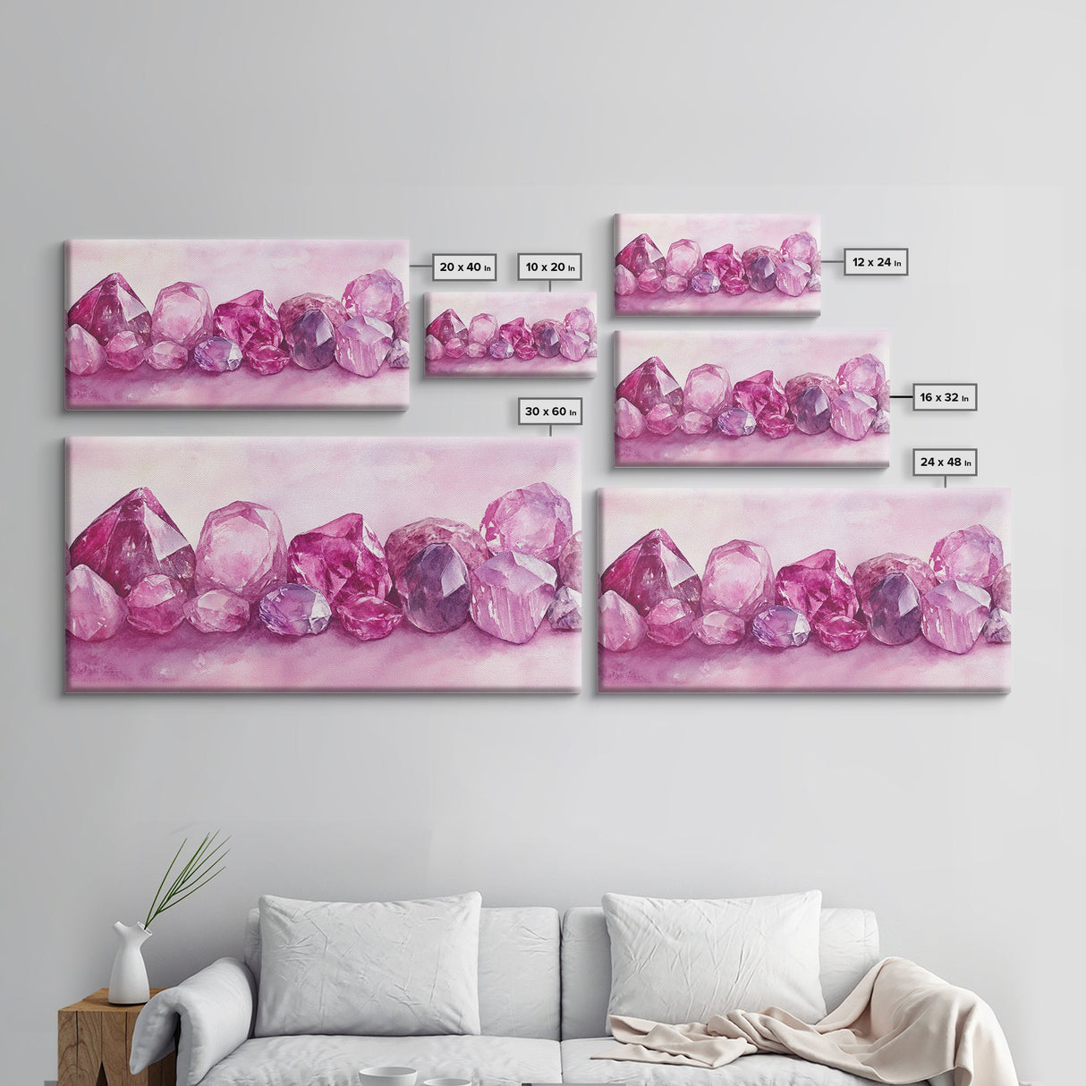 Gemstone Painting Canvas Print - Pink Abstract Art Minimalist Gemstone Painting Coastal Decor Feminine Gift Idea Wall Ar