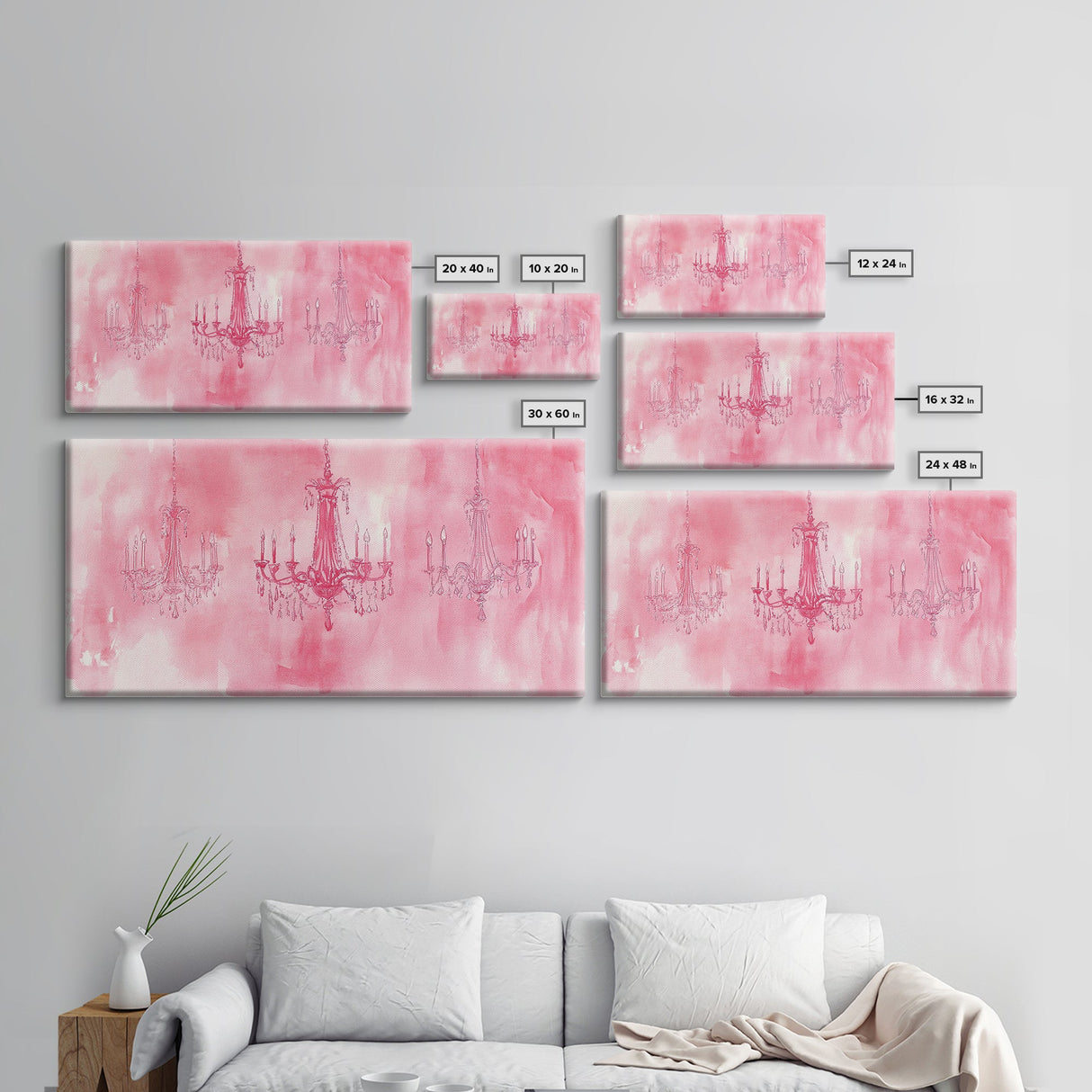 Vintage Chandelier Canvas Print in Soft Pink, Elegant Rustic Wall Art with Wabi Sabi Aesthetic, Perfect Guest Room or Living Room Art