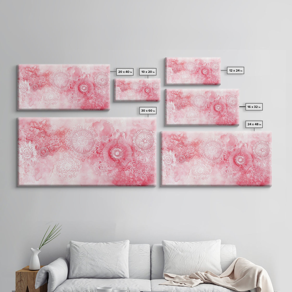 Intricate Lace Pattern Framed Canvas Print, Sacred Geometry Art, Light Pink Abstract Wall Art, Feminine and Minimalist Home Decor