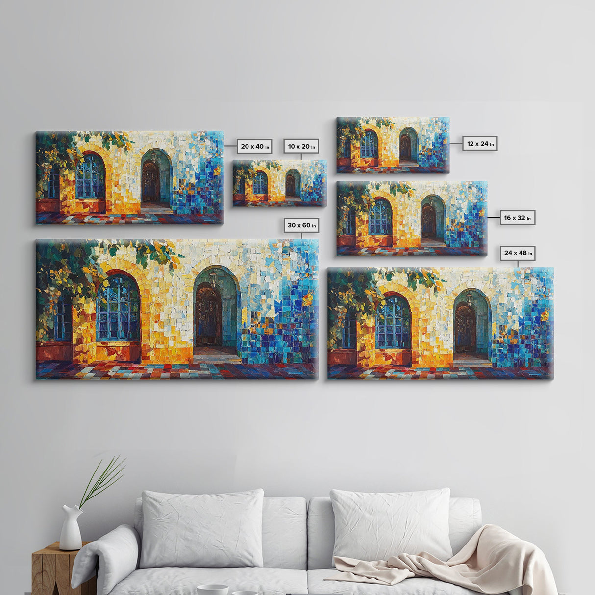 Sunlit Arched Window Framed Canvas Print - Rustic Moroccan Wall Art - Coastal Landscape Art - Farmhouse Decor Bedroom Art