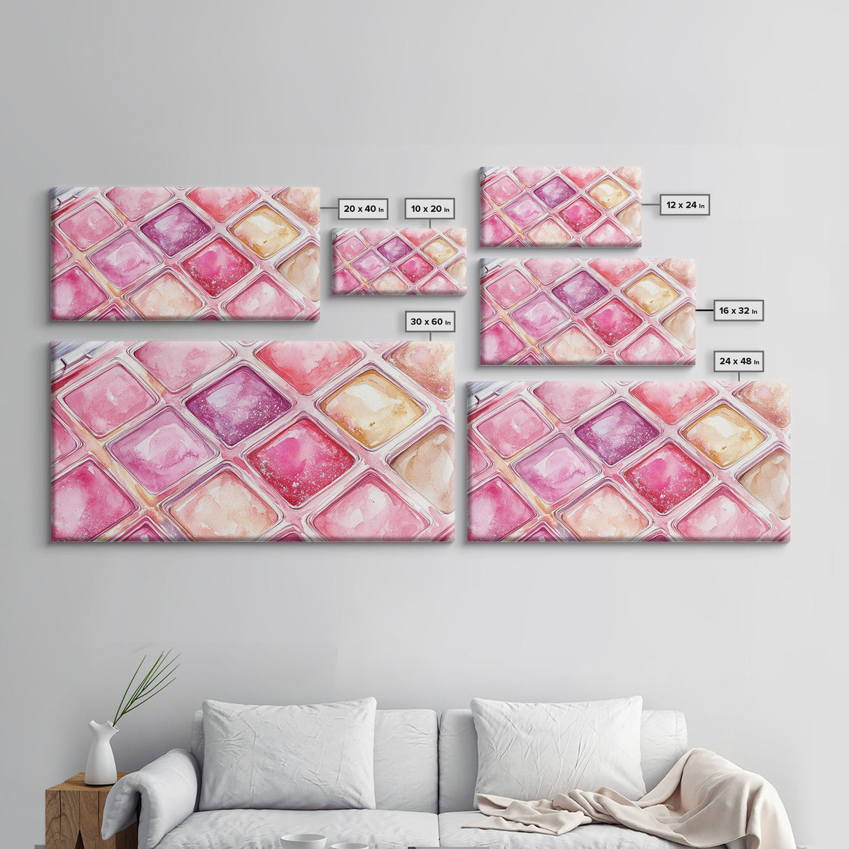 Shimmery Pink Palette Canvas Print Minimalist Makeup Art Light Pink Wall Art Dorm Room or Beauty Studio Aesthetic Gift Idea