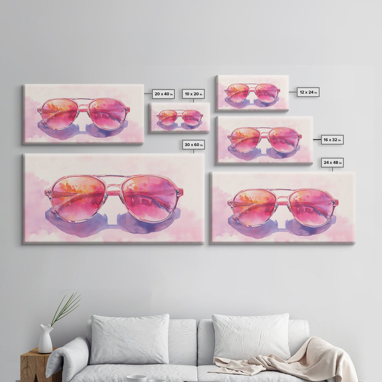Retro Sunglasses Art Canvas Print | Fun Pink Wall Art | Whimsical Framed Canvas Print | Boho Chic Decor | Gift Idea | Dorm Room Art