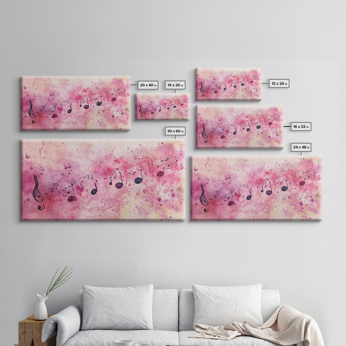 Sheet Music Canvas Print | Musical Wall Art, Whimsical Art, Light Pink Wall Art, Artistic Decor, Bedroom Art, Living Room Wall Decor