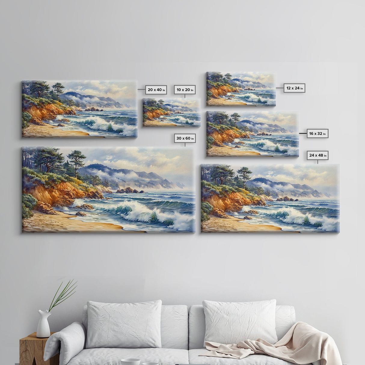 Framed Canvas Print of Scenic Coastal Cliffs and Ocean Waves, Nautical Landscape Art Gift, Rustic Coastal Home Decor