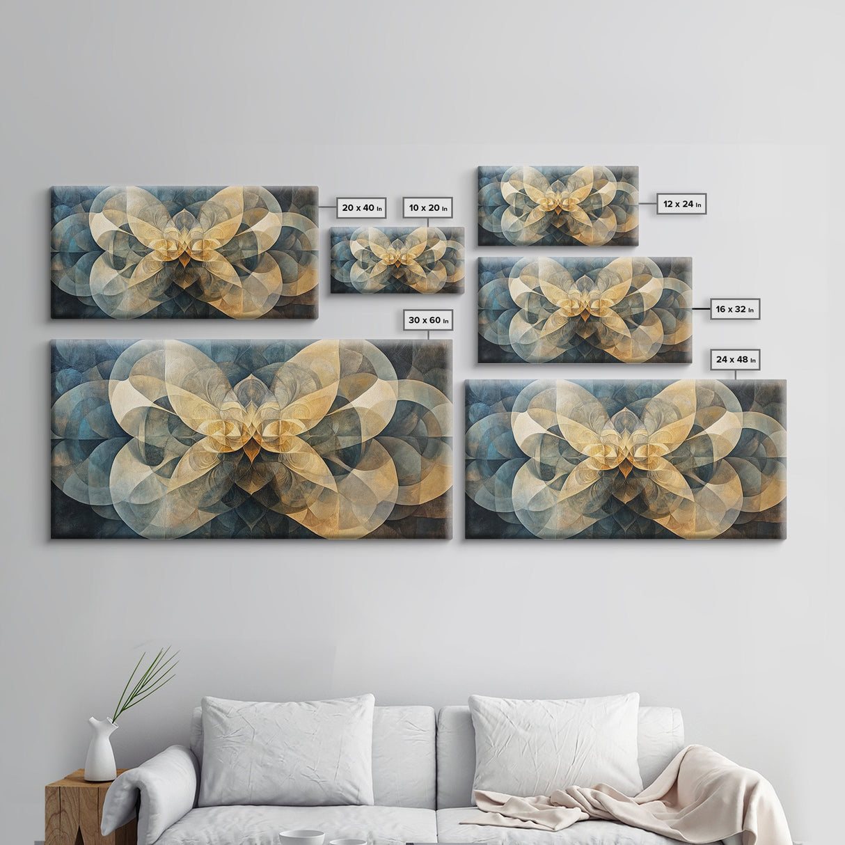 Symmetrical Abstract Framed Canvas Print, Geometric Wall Art Wabi Sabi Decor, Moody Minimalist Artwork Idea Bedroom Horizontal Design