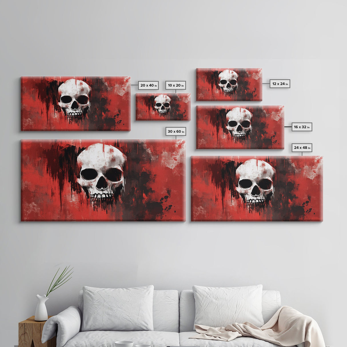 Skull Art Framed Canvas Print, Moody Dark Abstract Wall Decor, Gothic Bedroom Art, Unique Halloween Wall Art Gift, Dark Angels Decor