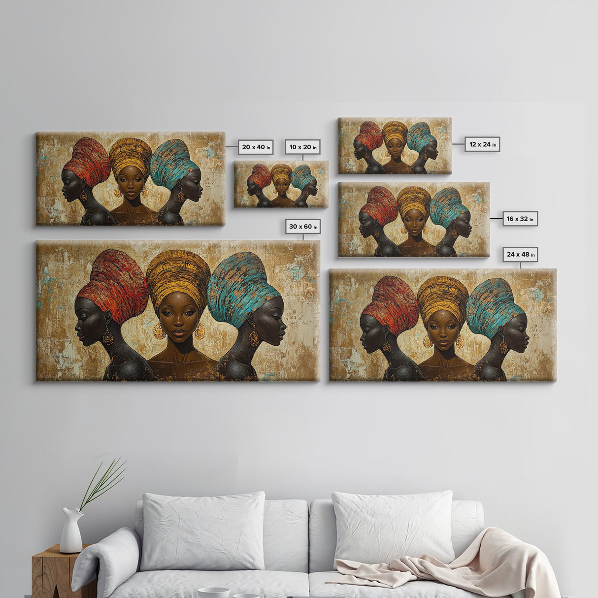 Elegant African Women Canvas Print, Bold Afrocentric Wall Art Decor, Moody Abstract Painting, Unique Bedroom Art Gift Idea