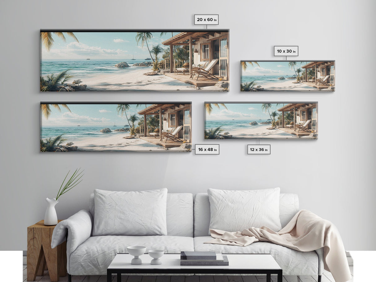 Tropical Beach Framed Canvas Print Coastal Landscape Art Nautical Decor Relaxing Living Room Wall Art Panoramic Seascape Painting