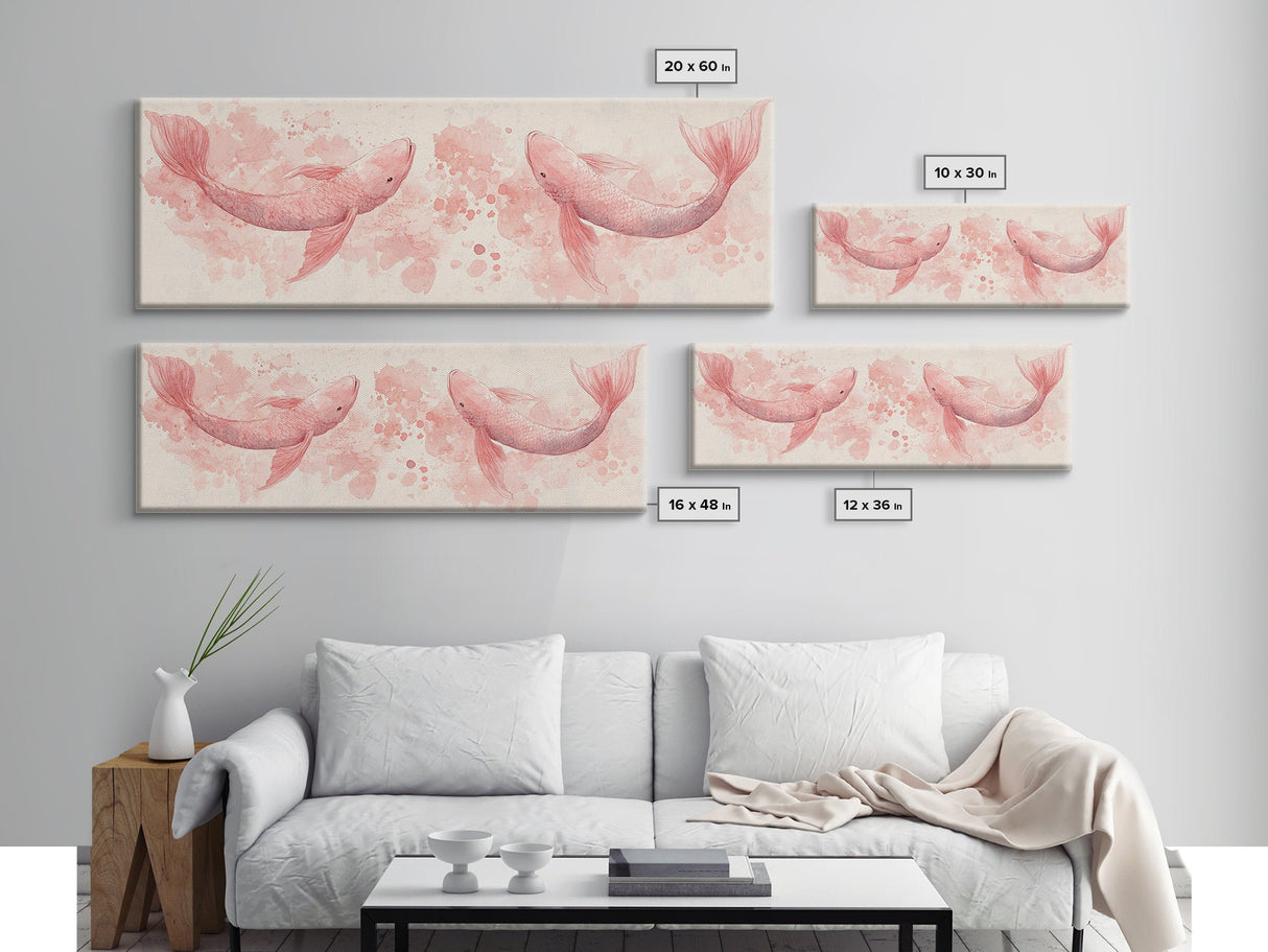 Koi Fish Canvas Print Light Pink Wall Art Whimsical Art Bedroom Decor Living Room Art Cottagecore Aesthetic Horizontal Wall Art