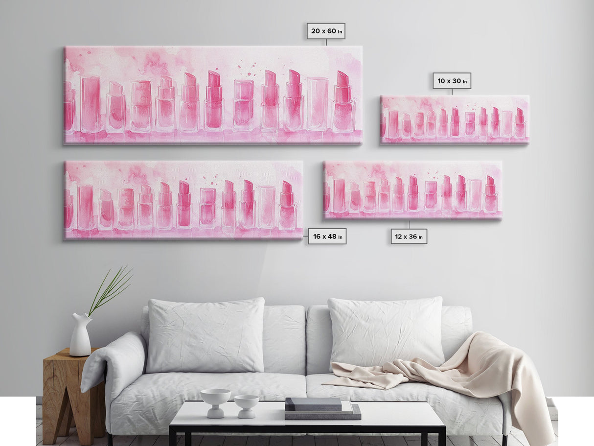 Pink Lipstick Wall Art, Canvas Print, Feminine Beauty Decor, Whimsical Art, Perfect Gift Idea, Above Desk Artwork, Makeup Room Style