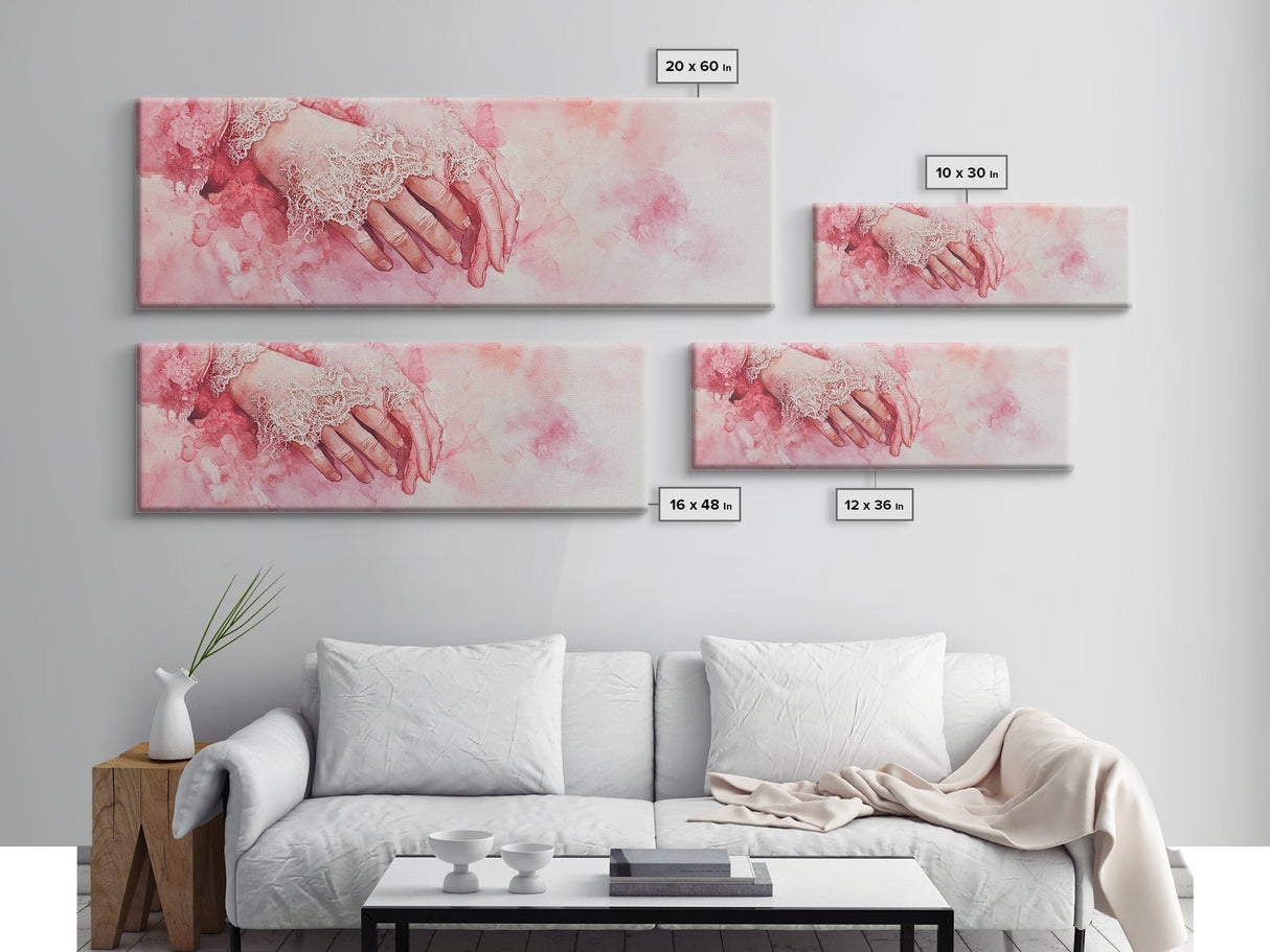 Elegant Lace Hands Canvas Print Feminine Glam Art Light Pink Wall Art Romantic Home Decor Vertical Artwork Gift Idea For Her