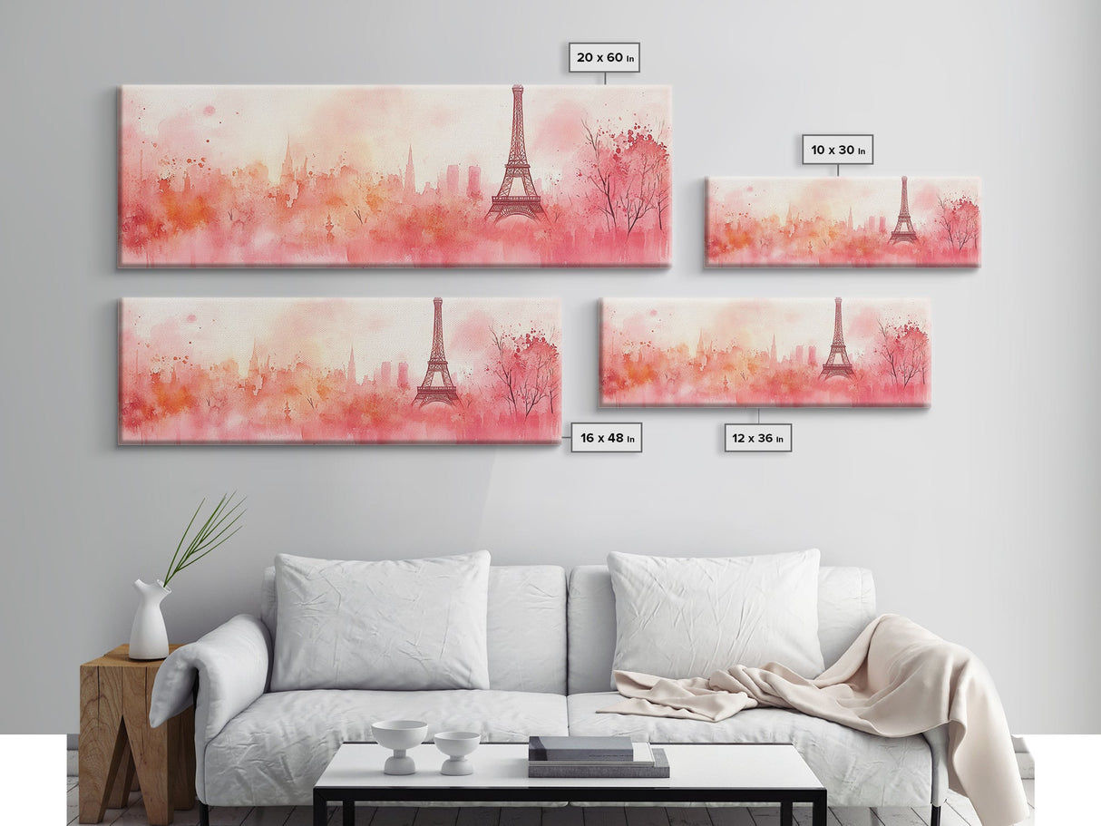 Eiffel Tower Blush Sky Canvas Print, Paris Landscape Art, Light Pink Wall Art, Romantic Artwork, Gift Idea For Her, Extra Wide Art