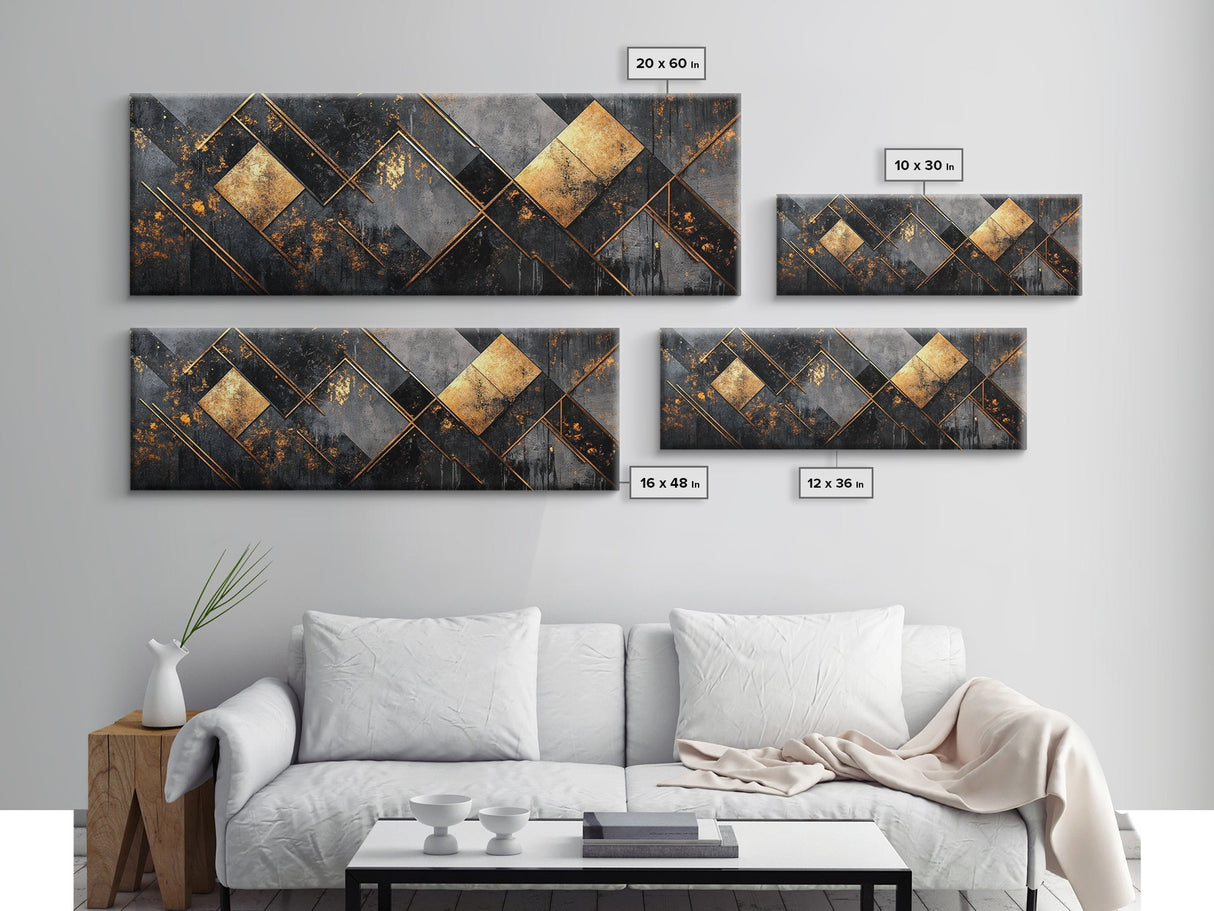 Geometric Gold Framed Canvas Print Art Deco Wabi Sabi Wall Art Rustic Modern Decor Unique Above Bed or Sofa Art Living Room Accent