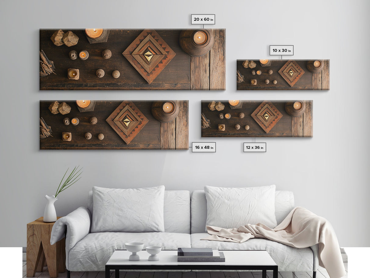 Wabi Sabi Framed Canvas Print Wooden Geometric Art Sacred Geometry Modern Rustic Decor Living Room Unique Gift Idea