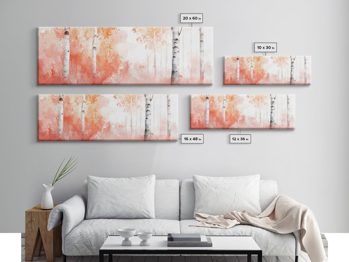 Autumn Birch Trees Canvas Print, Vibrant Fall Landscape Art, Horizontal Wall Art Rustic Decor Gift Idea Living Room Decoration