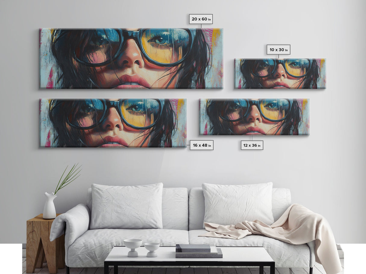 Stylish Woman Portrait Canvas Print, Boho Whimsical Art Modern Decor, Gift Idea Living Room Pop Art Vibrant Expression Artwork