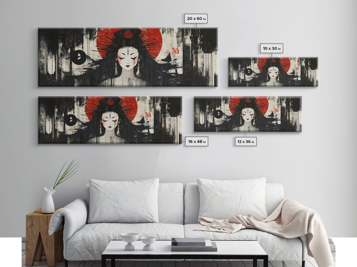Mystical Goddess Framed Canvas Print Dark Angels Wall Art Japanese-Inspired Sacred Geometry Art Bedroom Wall Decor