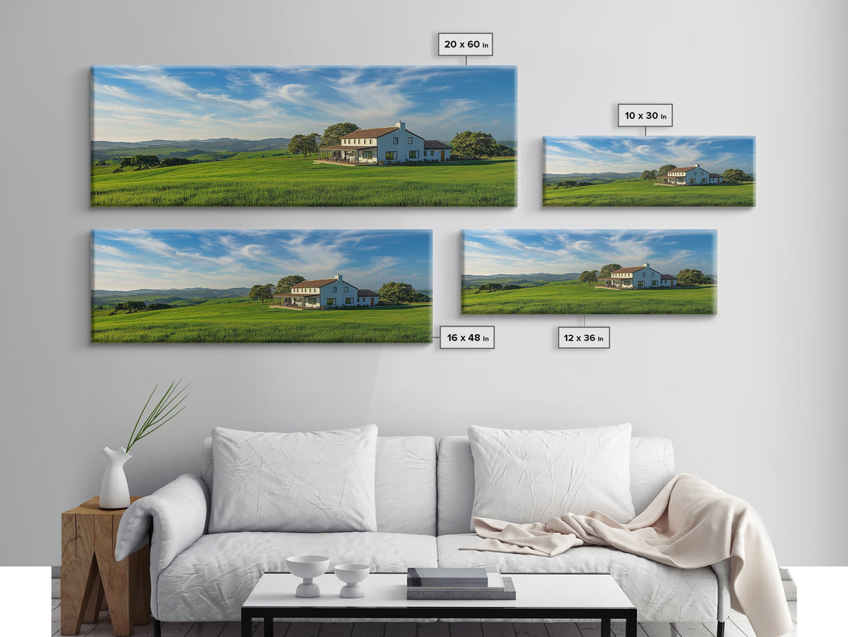 Scenic Green Rolling Hills Framed Canvas Print - Rustic Landscape Art, Farmhouse Living Room Decor, Extra Wide Art Above Sofa, Gift Idea