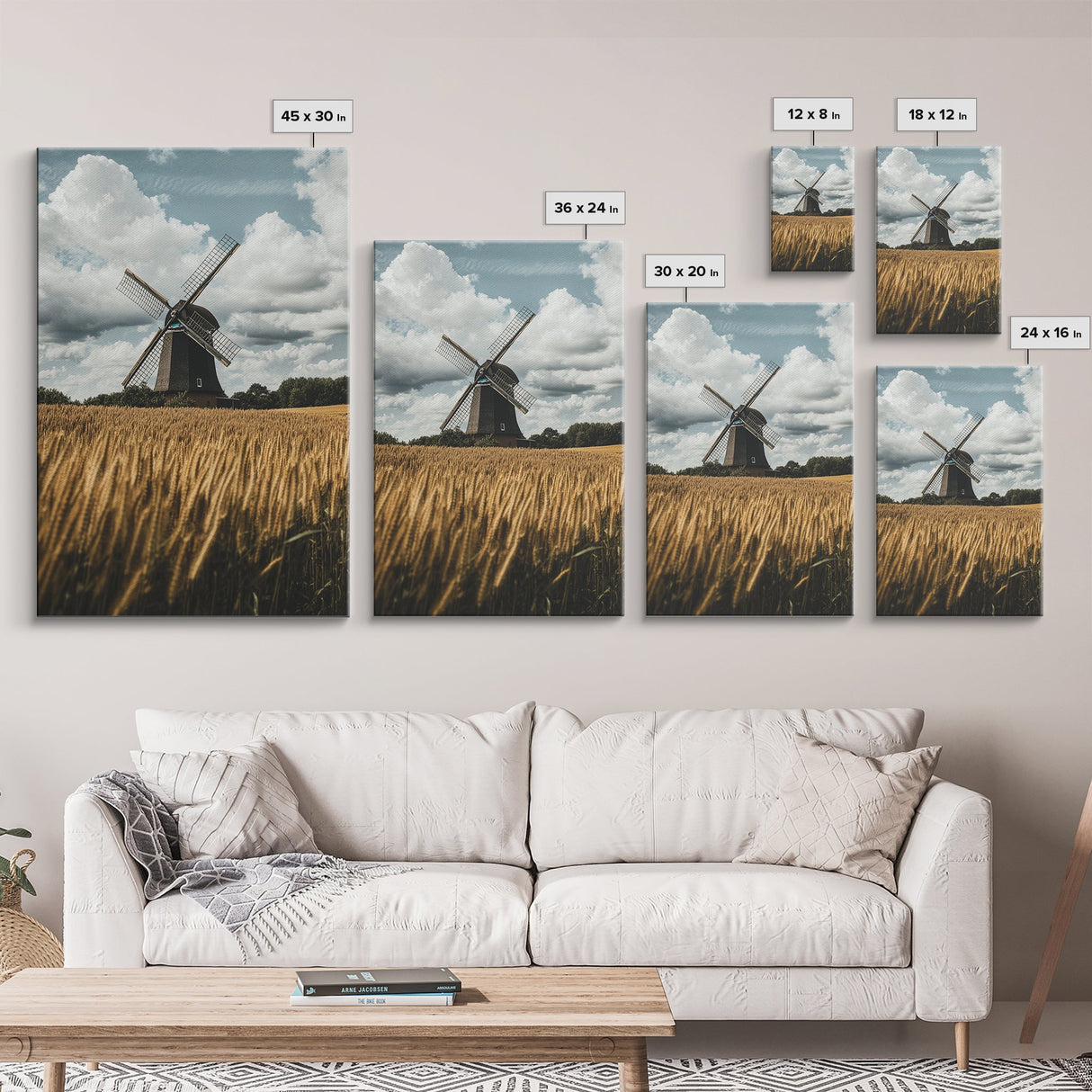 Wheat Field Windmill Framed Canvas Print Rustic Farmhouse Artwork Windmill Wall Art Minimalist Landscape Wall Decor Living Room Art