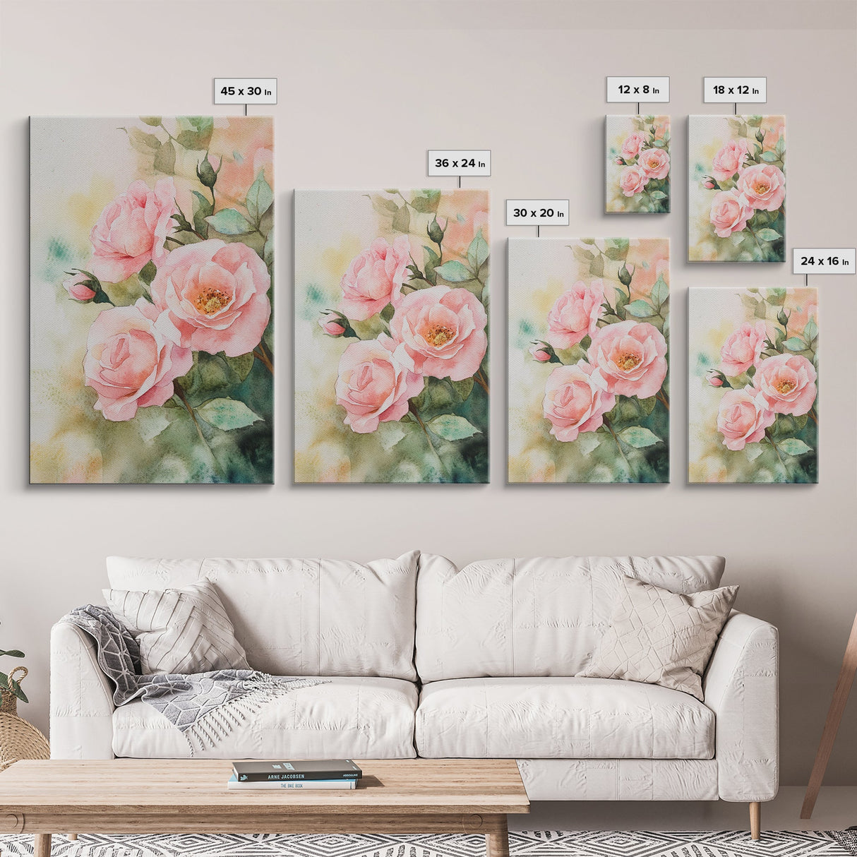 Soft and romantic watercolor roses, framed canvas print, rose painting, botanical prints, perfect floral wall art for bedroom or living room