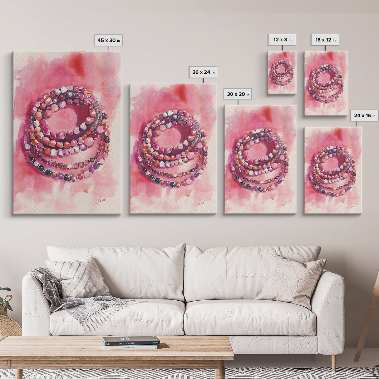 Vibrant gemstone bracelet painting with framed canvas print, gemstone painting, pink abstract art, moody art, living room decor