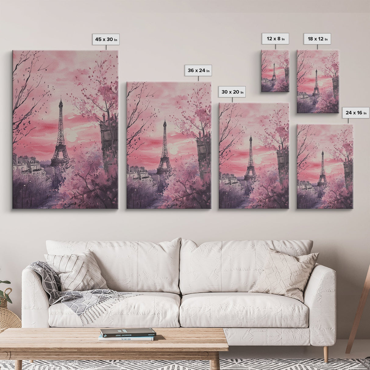 Paris Eiffel Tower Canvas Print Cherry Blossom Painting Romantic Cityscape Art Bedroom Wall Art Boho Dorm Rustic Decor Gift