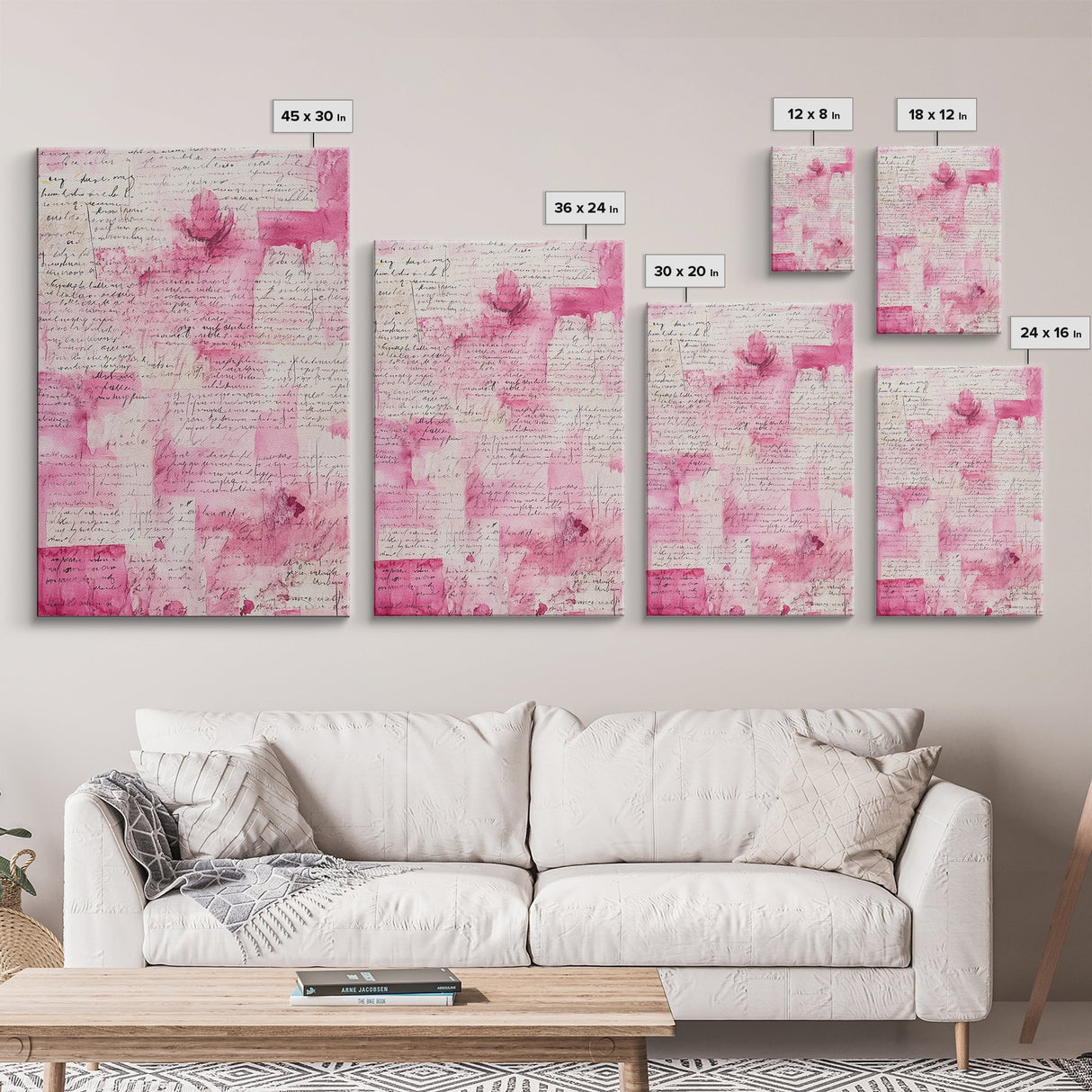 Romantic Calligraphy Art Framed Canvas Print Pink Abstract Wall Art Wabi Sabi Inspired Living Room Decor Moody Aesthetic